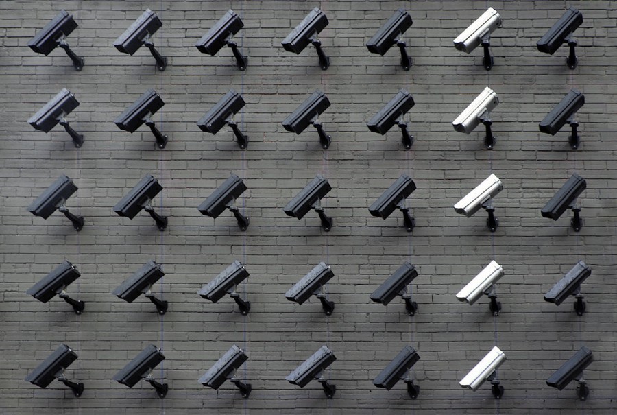 Wall of surveillance cameras